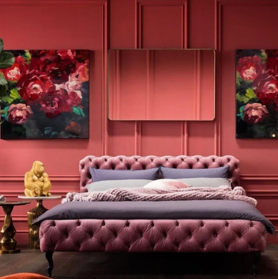 KARE Design Bed Desire Fluweel Roze 160x200cm Fashion