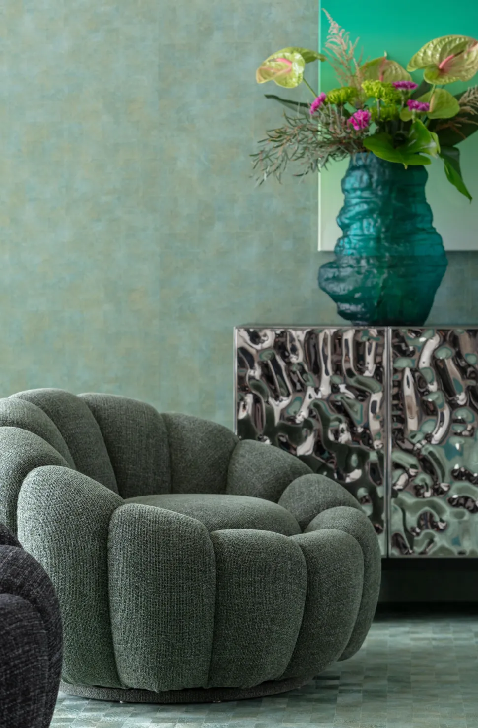 KARE Design Draaifauteuil Peppo Bloom Melange Green New