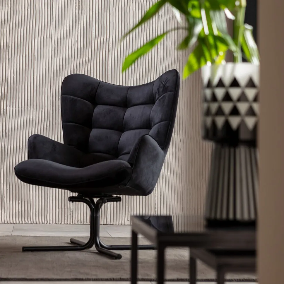 KARE Design Draaistoel Oscar Velvet Black Sale