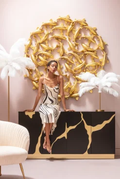 KARE Design Dressoir Cracked Black Gold 165x80cm Flash Sale