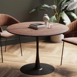 KARE Design Eettafel Schickeria Walnut Print Black Ø110cm Store