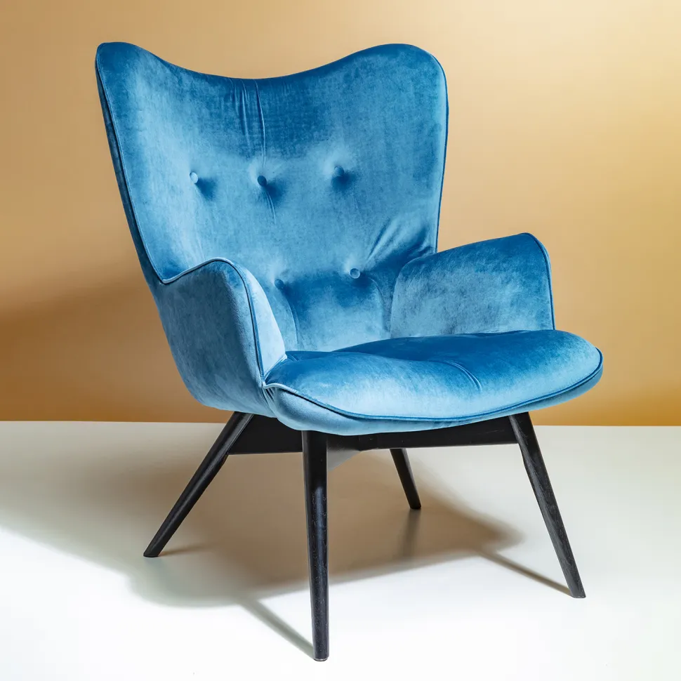 KARE Design Fauteuil Black Vicky Fluweel Petrol-Blauw Best
