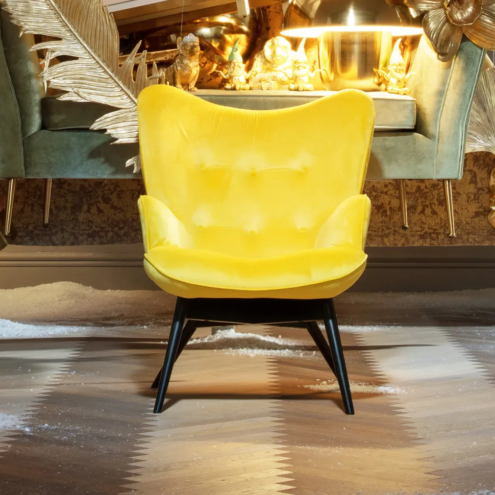 KARE Design Fauteuil Black Vicky Fluweel Geel Hot