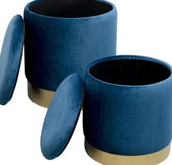 KARE Design Poef Cherry Storage Blue Brass (2/set) Best Sale