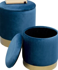 KARE Design Poef Cherry Storage Blue Brass (2/set) Best Sale