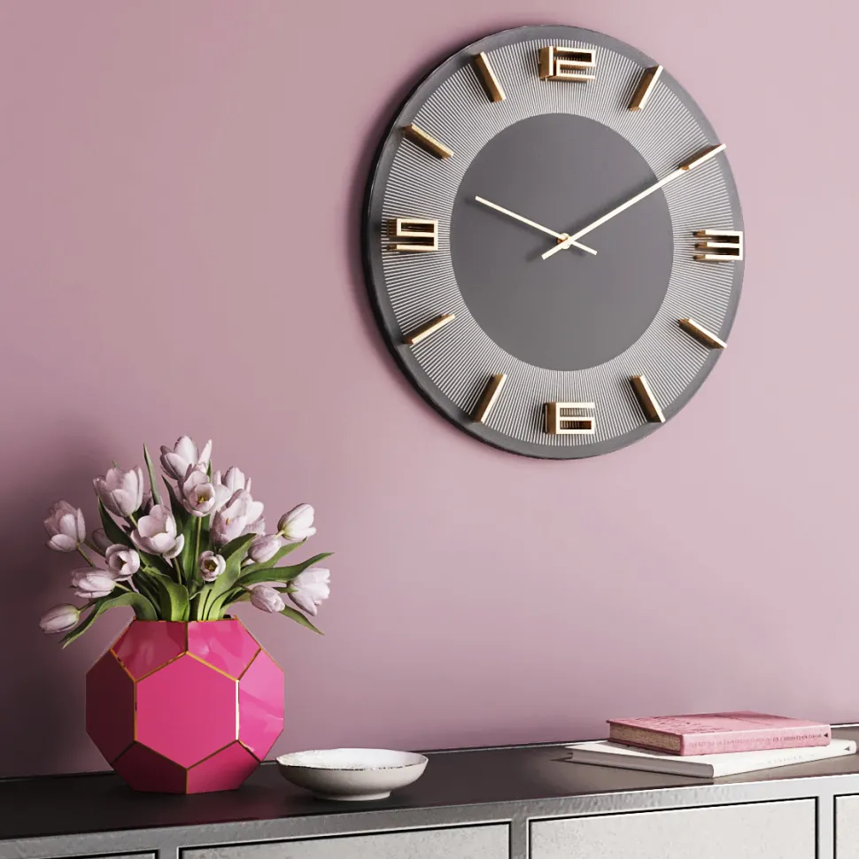 KARE Design Wandklok Leonardo Grijs-Goud Cheap